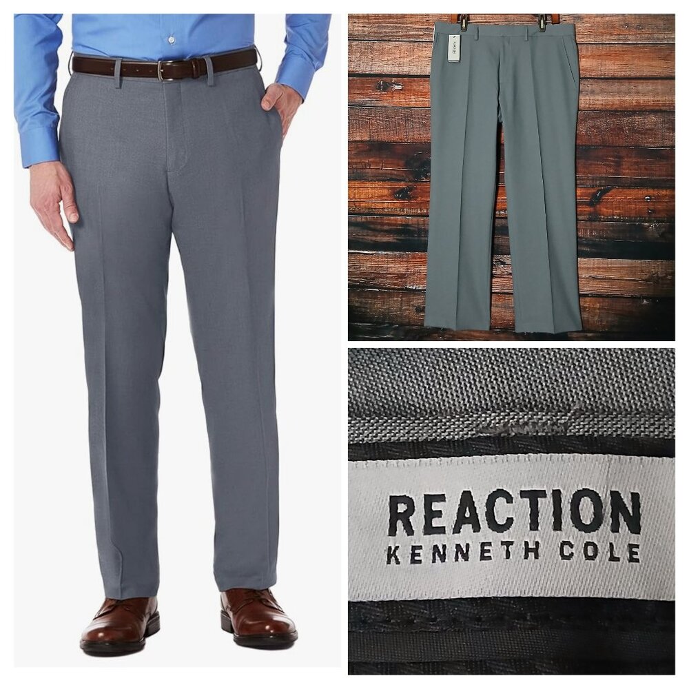 NWT Kenneth Cole Reaction Dress Pants Mens 36X29 Gray Modern Stretch Slacks